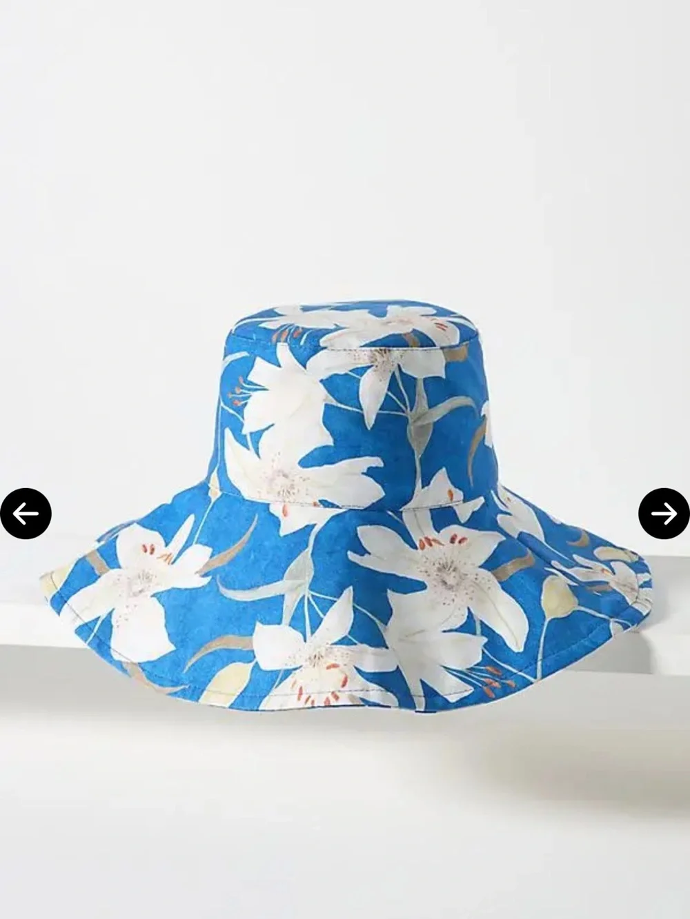 Wide-Brim Floral Sun Hat - Blue & White